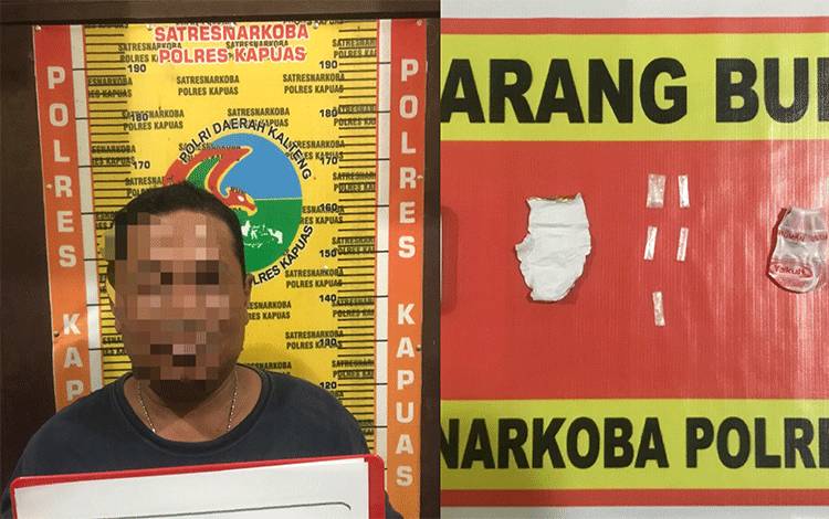 Terduga pelaku dan barang bukti kasus sabu diamankan Satrrsnarkoba Polres Kapuas. (FOTO: IST)