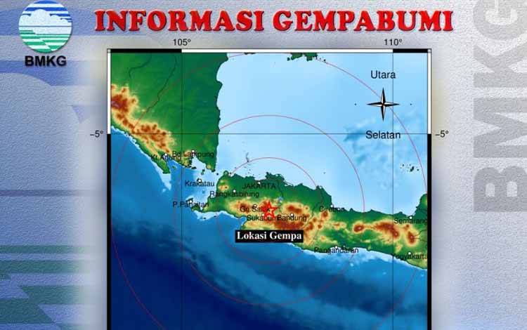 Pusat gempa M4,3 yang berlokasi di Kabupaten Cianjur, Jabar pada Selasa, (24/1) sekitar pukul 02.45 WIB.