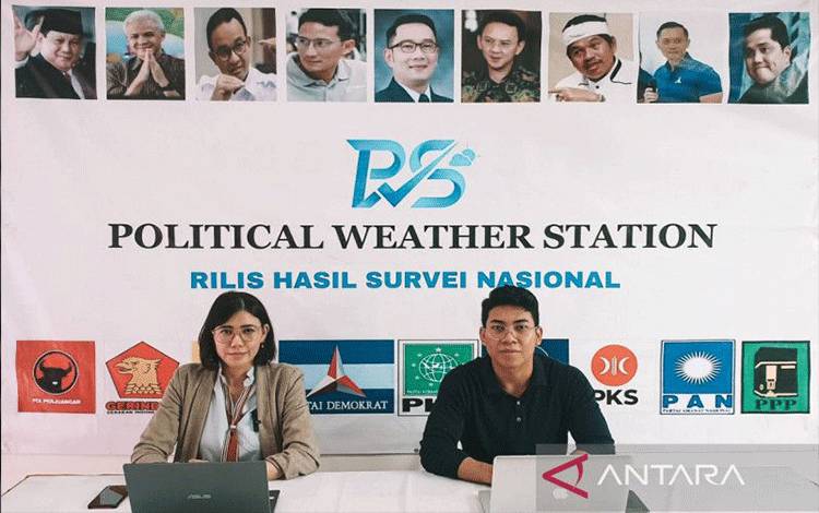 Lembaga survei Political Weather Stations (PWS) merilis hasil survei terkait elektabilitas partai di Jakarta, Minggu, (5/2/2023). (ANTARA/HO-Humas PWS).