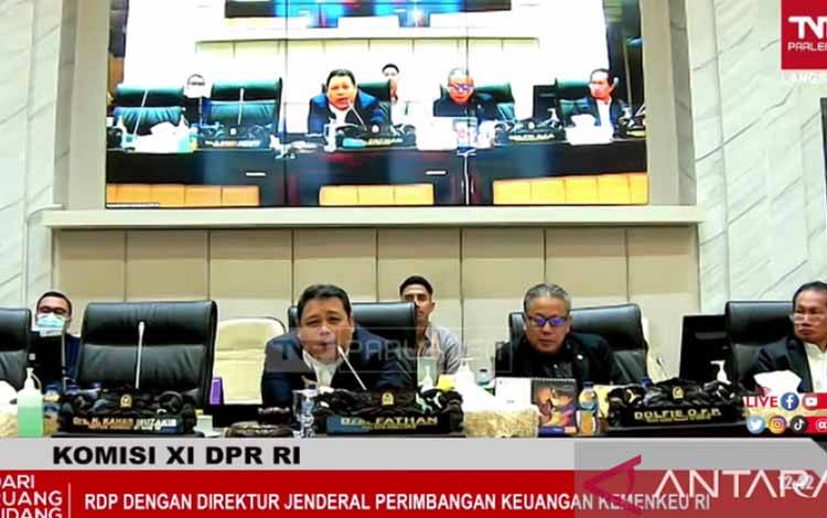 Tangkapan layar Rapat Dengar Pendapat (RDP) DJPK bersama Komisi XI DPR RI dipantau di Jakarta, Rabu. (ANTARA/ Muhammad Heriyanto)
