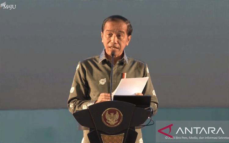 Tangkap layar Presiden Jokowi dalam acara puncak Hari Pers nasional (HPN) tahun 2023 di Medan, Sumatera Utara pada Kamis (9/2/2023). (ANTARA/Desca Lidya Natalia)