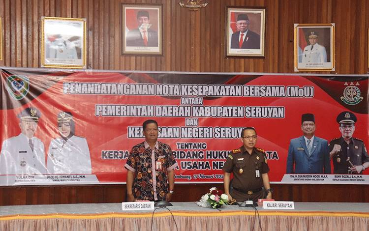 Kegiatan penandatanganan kesepakatan bersama (MoU) antara Pemkab Seruyan dan KejaksaAN Negeri Seruyan (Foto : Ist)