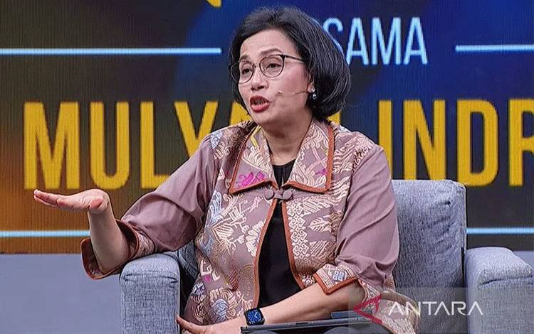 Menteri Keuangan Sri Mulyani Indrawati dalam acara "Kuliah Umum Media Indonesia" yang dipantau secara daring di Jakarta, Jumat (3/2/2023). (ANTARA/Agatha Olivia Victoria/am.)