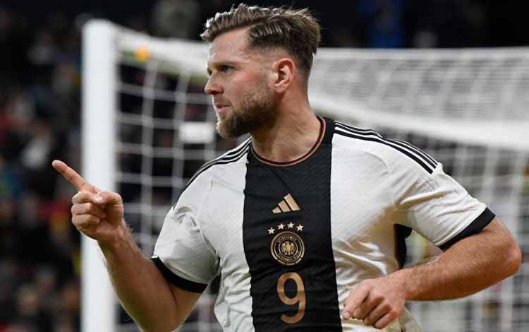 Selebrasi Niclas Fullkrug setelah mencetak gol kedua timnas Jerman dalam pertandingan persahabatan lawan Peru di Mainz, Jerman pada 26 Maret 2023. ANTARA/AFP/THOMAS KIENZLE