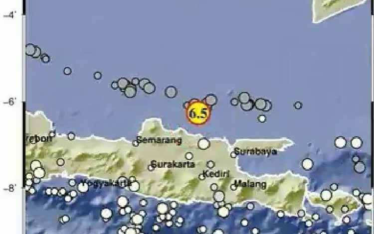 Gempa tektonik yang terjadi di Laut Jawa, 14 April 2023 sore, getarannya terasa hingga Kuala Pembuang, Kabupaten Seruyan. (FOTO: IST)