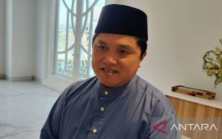Menteri BUMN Erick di Tapos, Depok, Jawa Barat pada Sabtu (22/4/2023). ANTARA/Aji Cakti