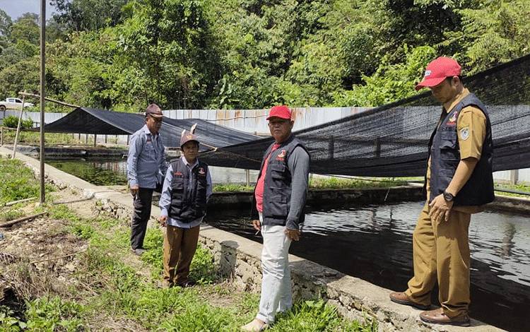 Camat Seruyan Hulu, Malikul melakukan peninjauan pengembangan budidaya ikan yang dilakukan BUMDes Desa Tumbang Kalam, kecamatan Seruyan Hulu (Foto ; Ist)