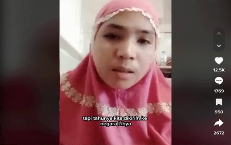 Tangkapan layar pekerja migran Indonesia asal Lombok Timur, Sri Muliemi, mengaku mendapatkan kekerasan fisik dari majikan ketika bekerja di Libya. (ANTARA/HO-TikTok @hailotim)