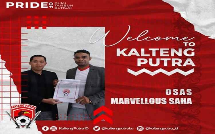 Manajemen Kalteng Putra merekrut pemain anyar eks Liga 1 Indonesia Osas Marvellous Saha untuk mengarungi Liga 2 Indonesia musim 2023/2024. ANTARA/Instagram Kaltengputra_id