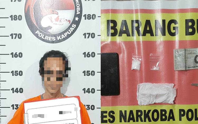 Pelaku kasus sabu dan barang bukti diamankan Satresnarkoba Polres Kapuas. (FOTO: IST)