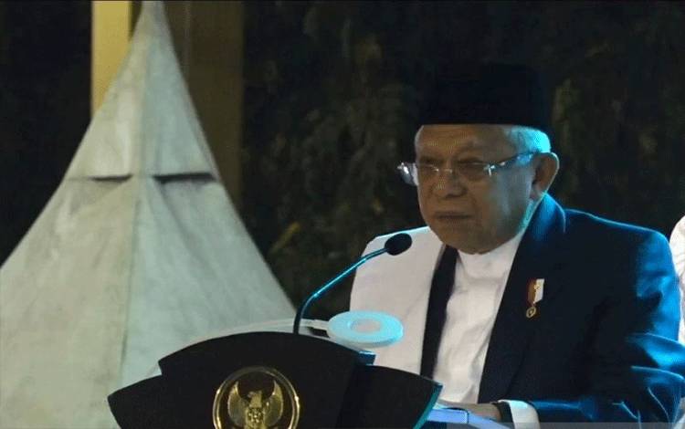 Tangkapan layar Wakil Presiden Ma'ruf Amin menghadiri Haul Ke-514 Sunan Bonang, di Tuban, Jawa Timur, Kamis (10/8/2023) malam. ANTARA/Rangga Pandu Asmara Jingga