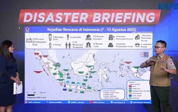Tangkapan layar - Kepala Pusat Data, Informasi dan Komunikasi Kebencanaan BNPB Abdul Muhari dalam Disaster Briefing diikuti daring di Jakarta, Senin (14/8/2023). (Antara/Devi Nindy)