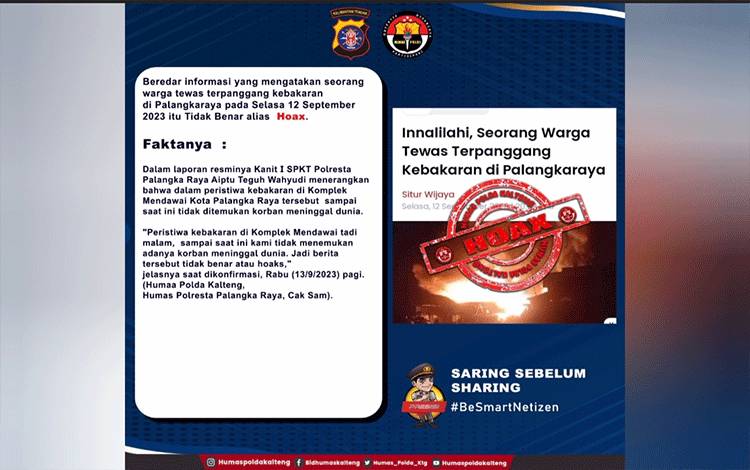Informasi Hoaks dari Ini Indonesia.com (Foto : Bidhumas Polda Kalteng)