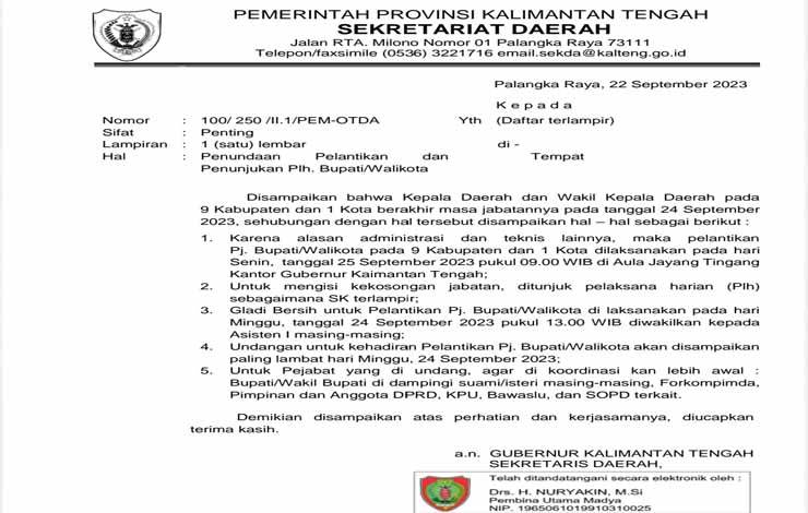 Surat penundaan dan pelantikan Pj dan Plh Bupati Dan Walikota (Foto:Screenshot)