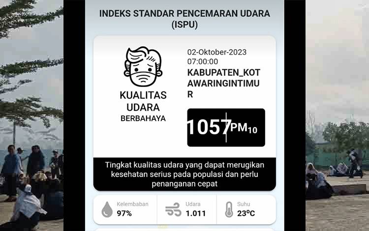Nilai ISPU Kotim mencapai angka 1057 PM 10 pada 2 Oktober 2023.