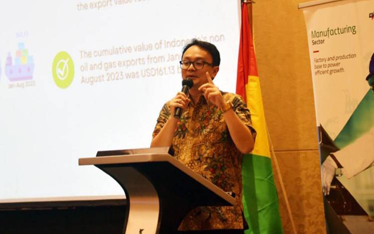 Wakil Menteri Perdagangan (Wamendag) Jerry Sambuaga saat menghadiri acara Ghana-Indonesia Business Forum di Hotel JW Marriott, Jakarta pada Senin (9/10/2023). (ANTARA/HO-Kemendag)