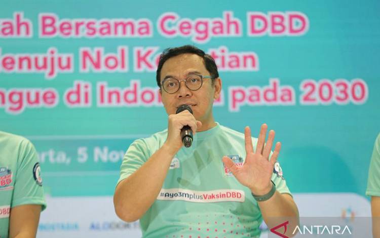Direktur pencegahan dan pengendalian penyakit menular Kementerian Kesehatan dr. Imran Pambudi MPHM dalam diskusi tentang pencegahan DBD di Jakarta, Minggu (5/11/2023) (ANTARA/H.O Takeda)
