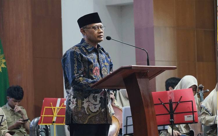 Ketua Umum PP Muhammadiyah Prof. Dr. Haedar Nashir di kampus UM Surabaya, Sabtu (11/11/2023). (ANTARA/HO-PP Muhammadiyah)