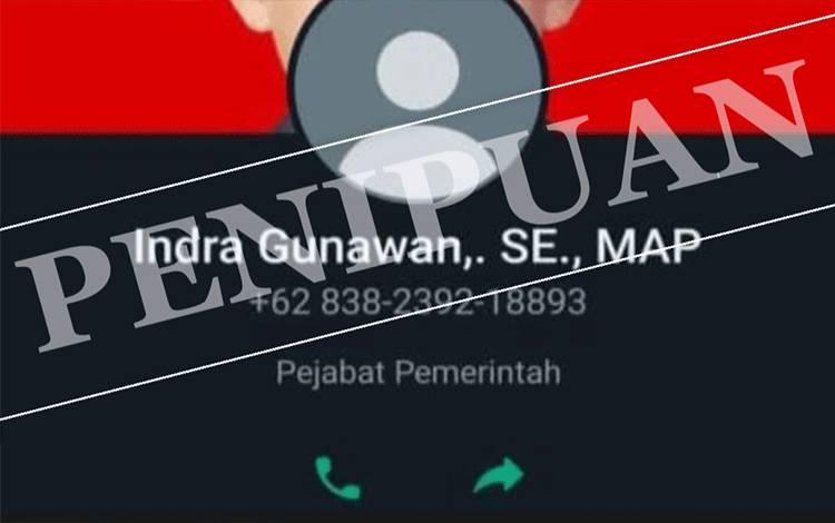 Tangkapan layar kontak WhatsApp penipu yang mengaku sebagai Pj Bupati Barito Timur Indra Gunawan. (BOLE MALO)