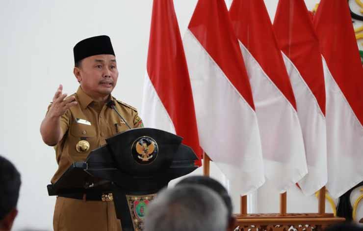 Gubernur Kalteng Sugianto Sabran saat menyampaikan sambutannya di Istana Isen Mulang, Jumat, 1 Desember 2023. (FOTO:ASEP)