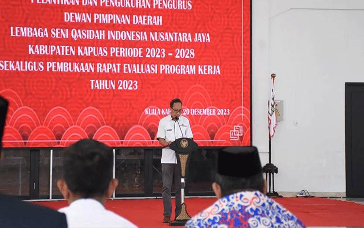 Asisten Administrasi Umum Setda Kapuas, Ahmad M Saribi saat hadiri pelantikan pengurus Lasqi Nusantara Jaya Kabupaten Kapuas, Rabu, 20 Desember 2023. (FOTO: IST)
