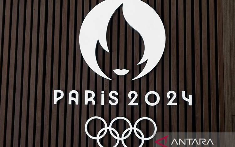 Logo Olimpiade Paris 2024 di Saint-Denis, Paris, Prancis. ANTARA/AFP/Bertrand Guay/aa. AFP/BERTRAND GUAY