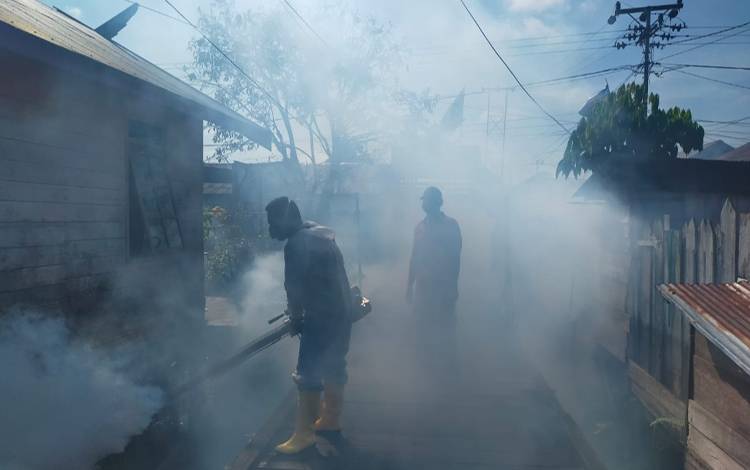 Petugas melakukan fogging di Kelurahan Raja Seberang. (FOTO: ISTIMEWA)
