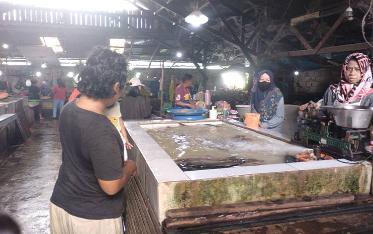 Salah satu lapak yang menjual aneka ikan keramba di Pasar Rajawali, Palangka Raya.(FOTO: TESTI PRISCILLA)