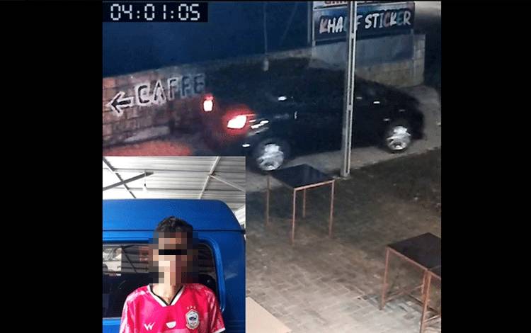 Tangkapan layar aksi tersangka saat membawa kabur mobil brio dari Bengkel Garasi Bintang. (Foto : ISTIMEWA)
