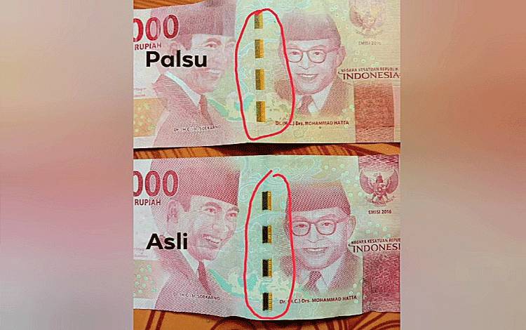 Ilustrasi perbedaan antara uang asli dan uang palsu yang dibagikan oleh warganet. Ketua Komisi III DPRD Kalteng, Siti Nafsiah mengimbau agar masyarakat waspada terhadap peredaran uang palsu khususnya di Kalteng. (FOTO: IST)
