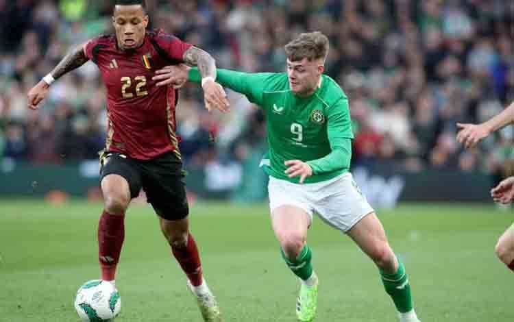 Laga persahabatan antara Belgia melawan Republik Irlandia berakhir imbang tanpa gol di Aviva Stadium pada Minggu (24/3/2024). ANTARA/AFP