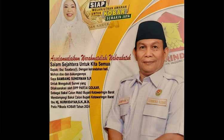 Bambang Suherman menjadi bakal calon Wakil Bupati Kobar mendampingi petahana Hj Nurhidayah pada Pilkada 2024. (Foto : Bambang Suherman)