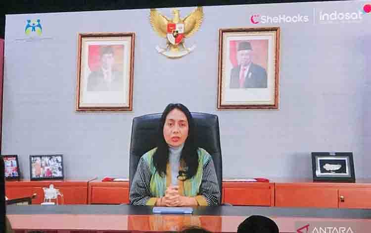 Menteri Pemberdayaan Perempuan dan Perlindungan Anak (PPPA) Bintang Puspayoga saat menghadiri acara Peluncuran SheHacks 2024 di Jakarta, Kamis. (ANTARA/Putri Hanifa)