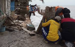 Gotong Royong Warga Desa Keraya Bangun Tanggul Darurat Atasi Abrasi