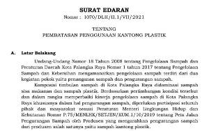 Wali Kota Palangka Raya Terbitkan Edaran Pembatasan Penggunaan Kantong Plastik
