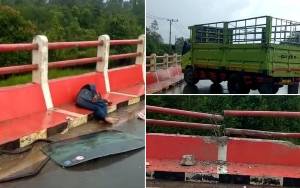 Sopir Truk Terkapar Usai Tabrak Pembatas Jembatan Layang Kotawaringin Lama